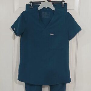 FIGS Womens Scrub Top / Cargo Scrub Pants Set Teal Green